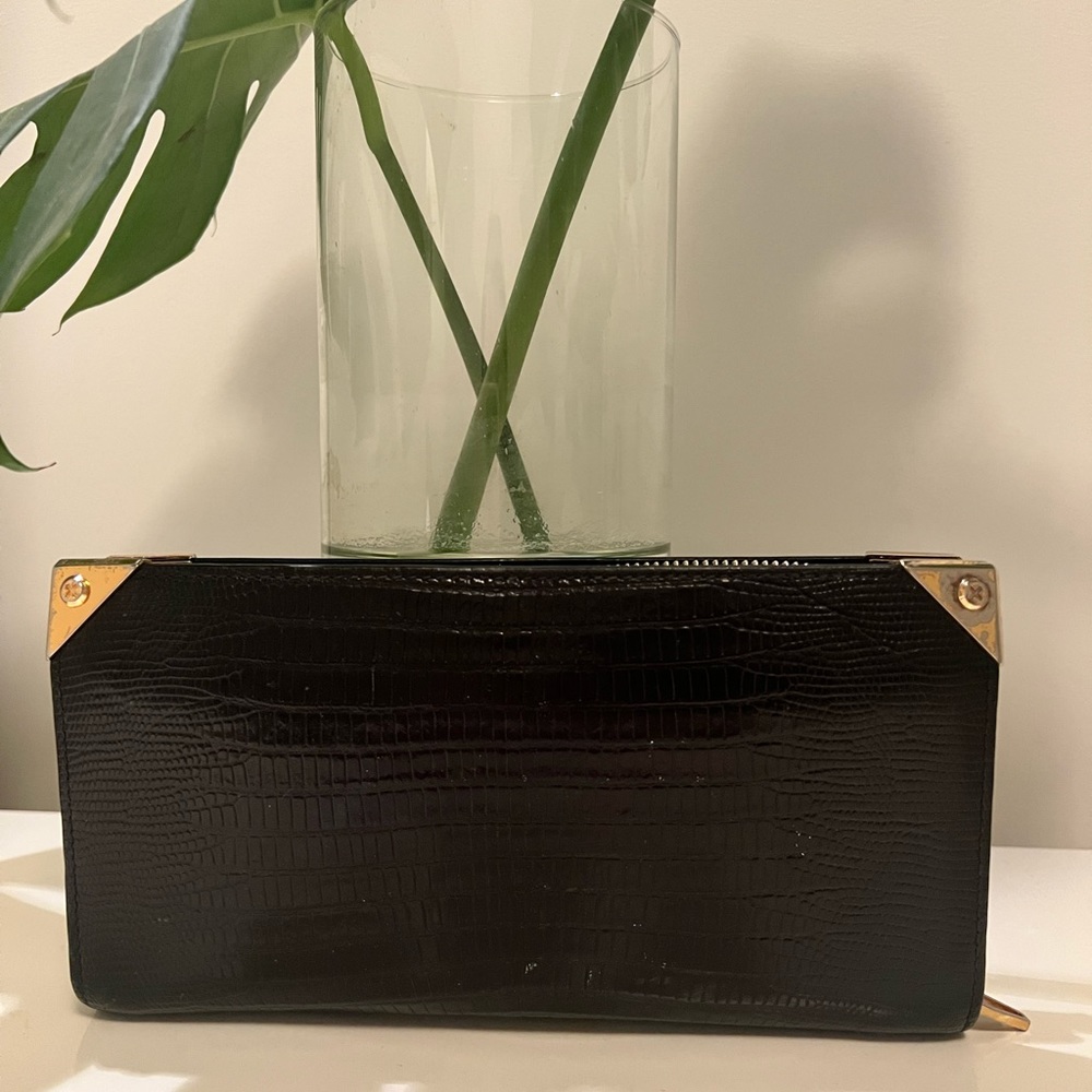 Alexander Wang Noir Croc Embossed Leather Wallet
